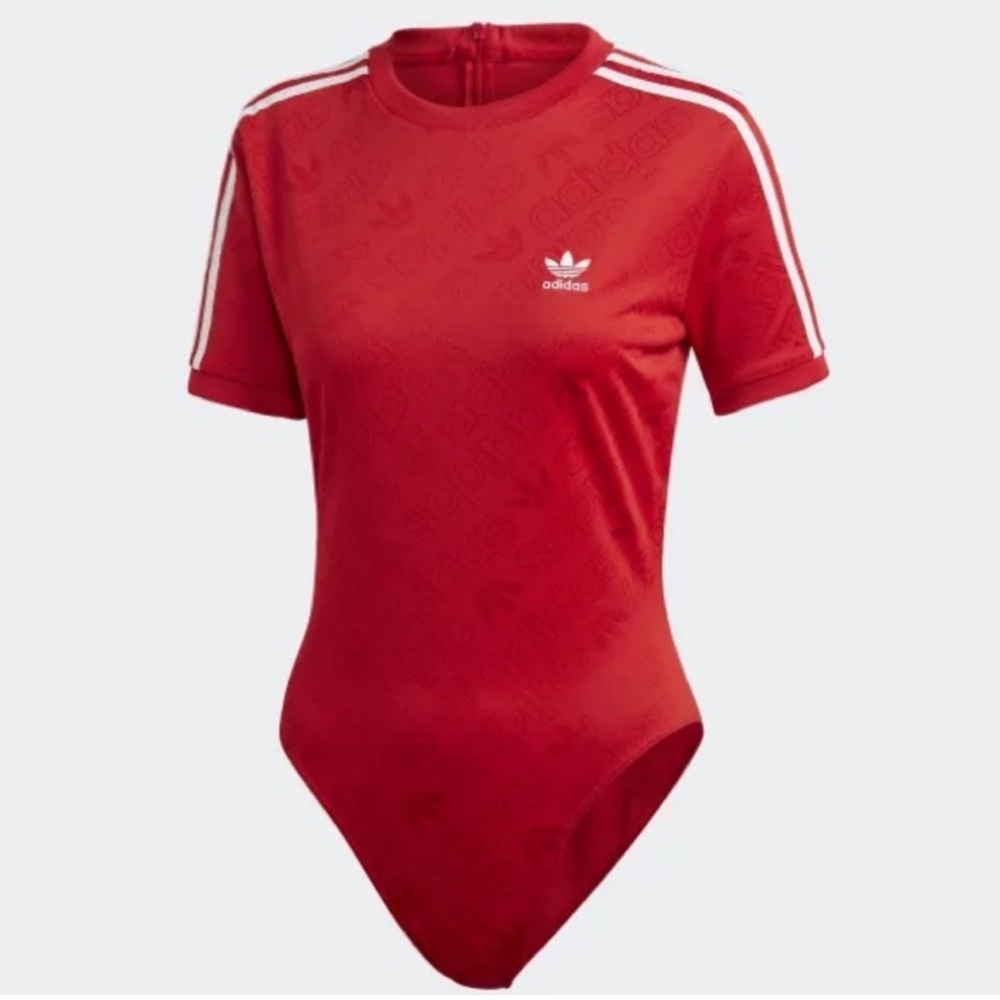 NWT Adidas Originals Short Sleeve Body Suit Scarlet Red Small Womens ED7506 New